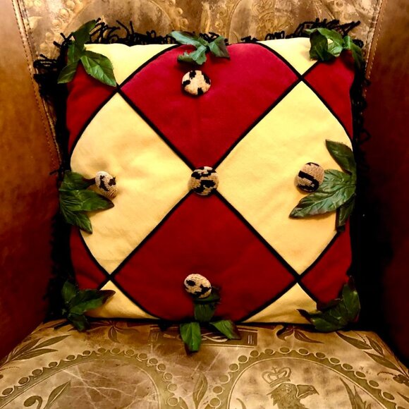 NWT ALEXANDRA’S ACCENTS Decorative Harlequin Jungle Accent Pillow 14”Red\Yellow - Picture 1 of 4